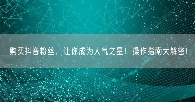 购买抖音粉丝，让你成为人气之星！操作指南大解密！