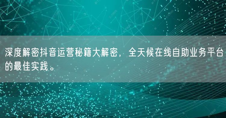 深度解密抖音运营秘籍大解密，全天候在线自助业务平台的最佳实践。